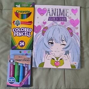 Bendon "Anime Advanced Coloring Book" & Coloring Supplies